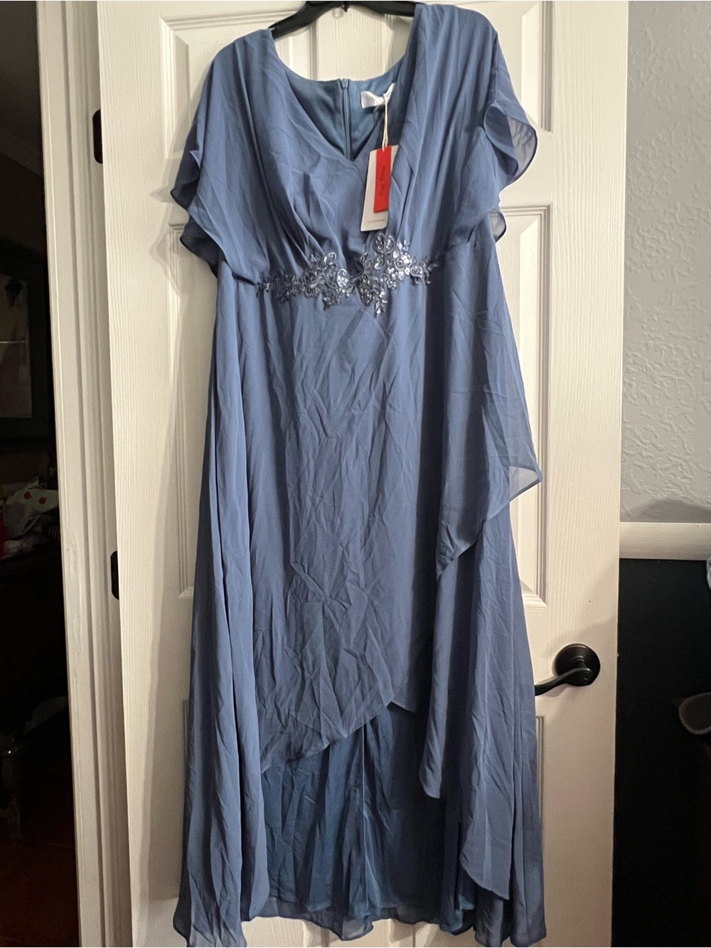 Ever Pretty Dusty Blue Beaded High-Low Chiffon Dress